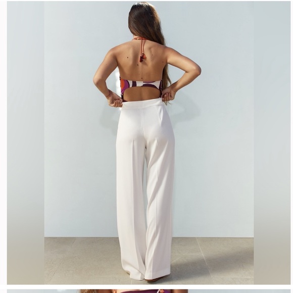 ZARA WHITE CREPE LONG FLOWY SIDE ZIPPER TROUSERS PANTS - Picture 13 of 16